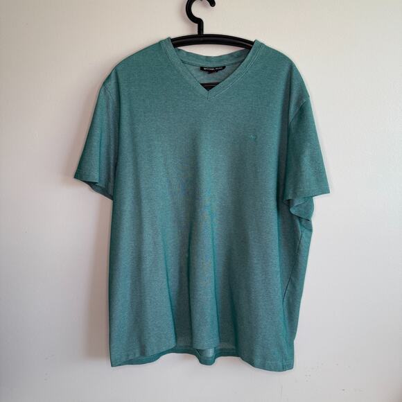 Michael Kors Mens Short Sleeve Green V-Neck Shirt Size XXL Casual Timeless - Picture 1 of 12